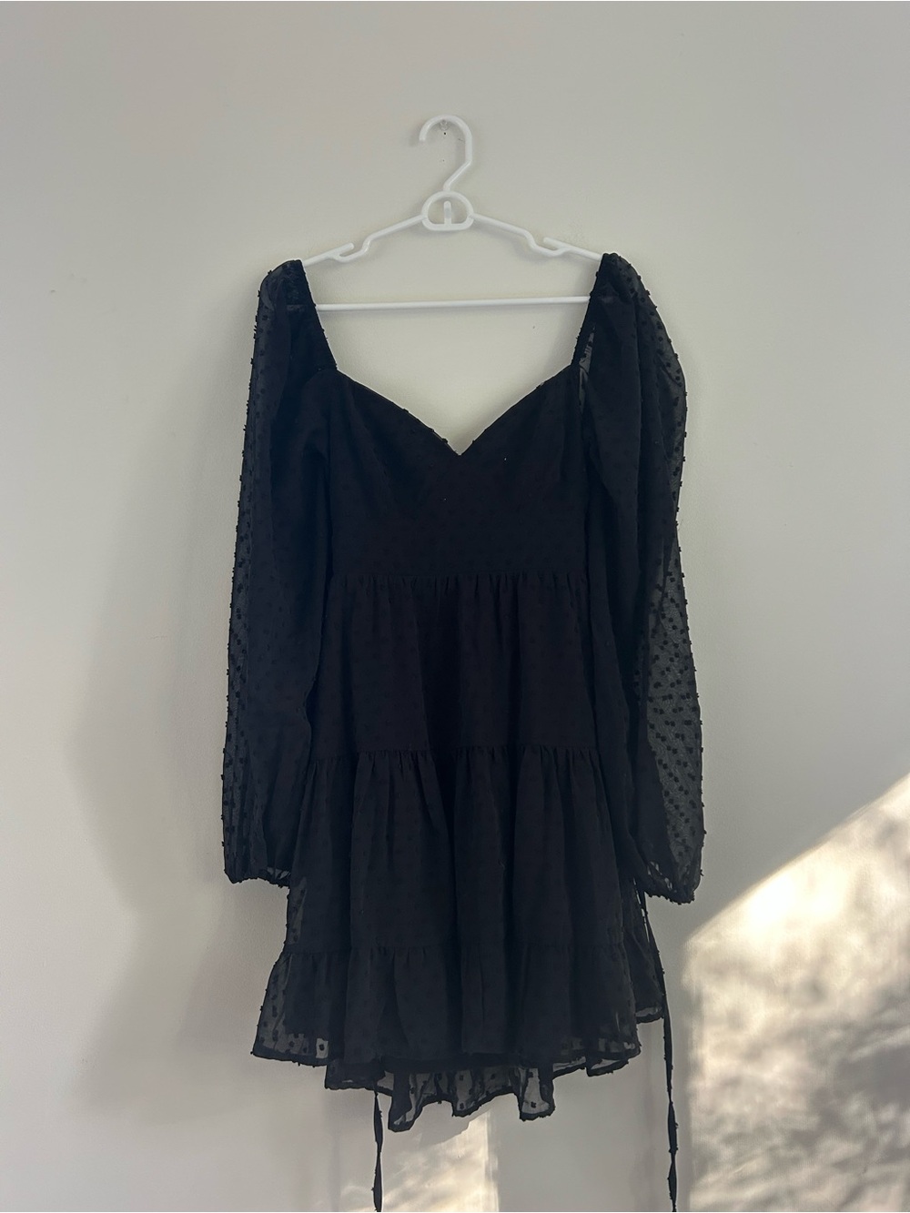 Lulus Black Swiss Dot Puff-Sleeve Mini Dress